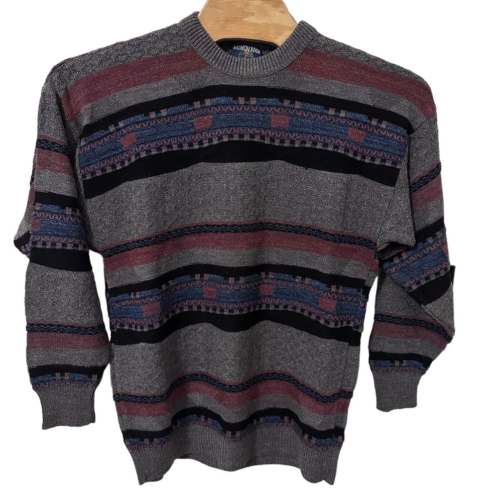 VINTAGE MENS‎ XL SALMON RIVER TRADERS ACRYLIC WOOL SWEATER 90S EMO DAD RETRO